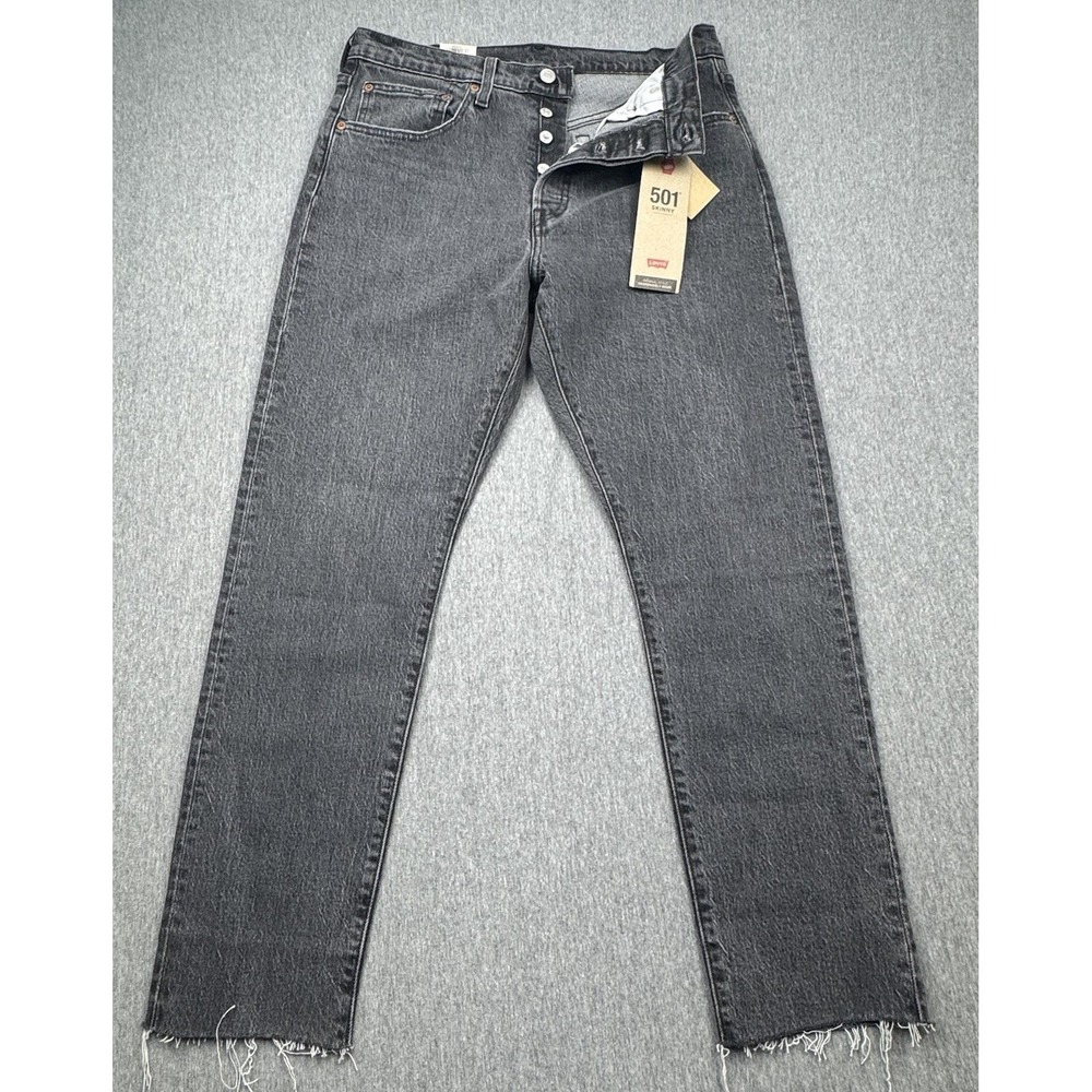 Levis 501XX Button Fly Denim S Skinny Jeans Raw Hem Black Womens Sz 30x28 New